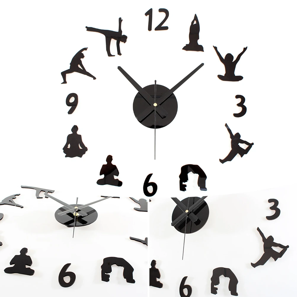 

Creative Size Modern Yoga Pattern Silent Diy Wall Timer Clock Home Decor Wall Watch Diy Clock Unique Gift Black