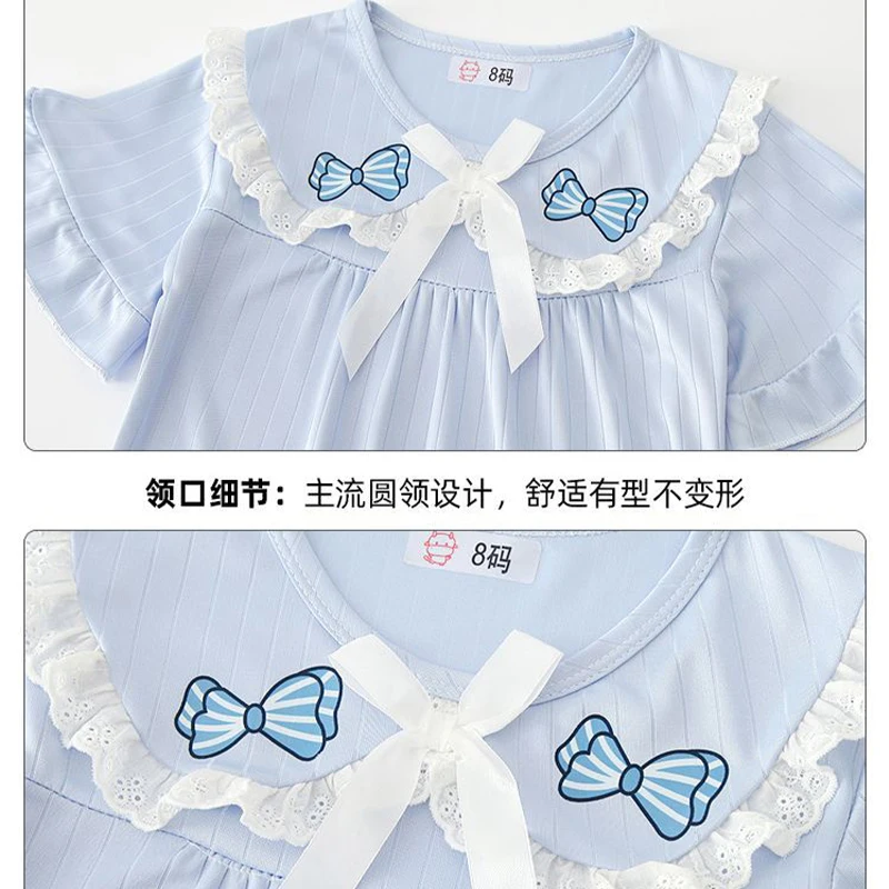 Summer Girl Pajamas Kuromi Cinnamoroll My Melody Cartoon Nightdress Little Girl Cute Princess Style Dress Short Sleeves Pajamas - view 4