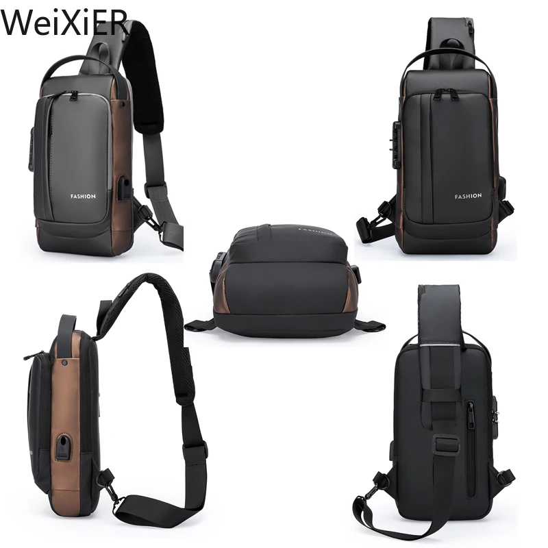 Running Large Capacity Men Usb Waterproof Sports Multifunction Shoulder Crossbody Bag Messenger Chest Sling Travel Pack for Male