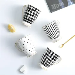 400ML Ins Style Simple Coffee Mug Nordic Beautiful Ceramic Black Stripe Dot Coffee Cups Afternoon Tea Mug Mug Set