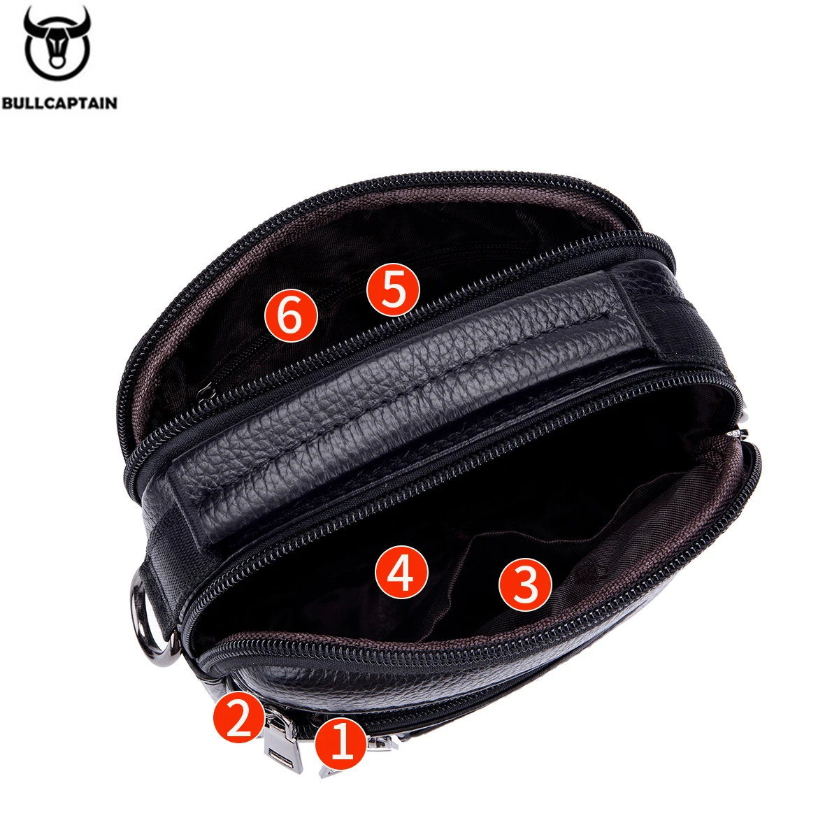 BULLCAPTAIN New Men Bag Genuine Leather Man Brand Crossbody Shoulder Bag Small Business Bags Male Messenger Leather Bags