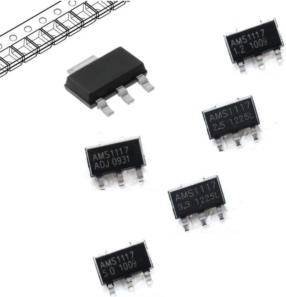 50pcs AMS1117-1.2V / 2.5V / 3.3V / 5.0V / ADJ Voltage Regulator LDO SOT-223 Assorted Kit