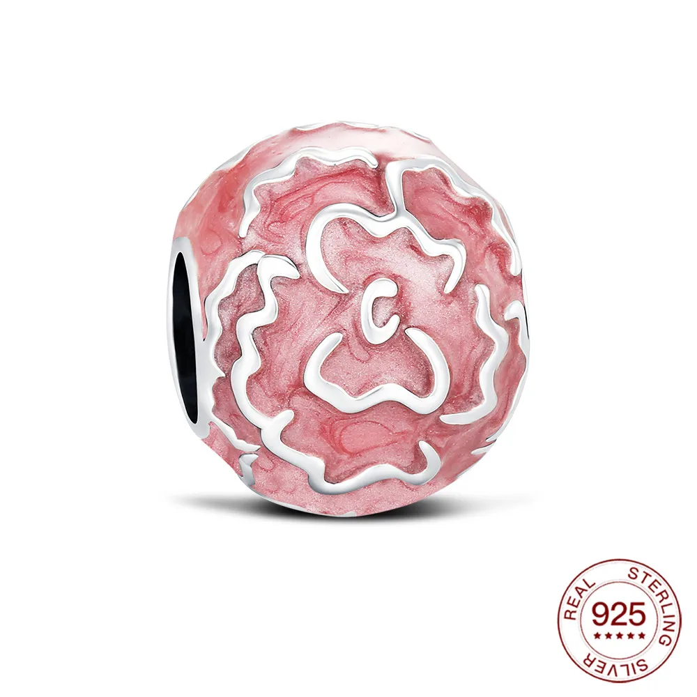 925 Sterling Silber Rosa Kirschblüten-Charms Naturanhänger Passend für Original-Armbänder DIY Schmuckherstellung für Frauen Geschenke