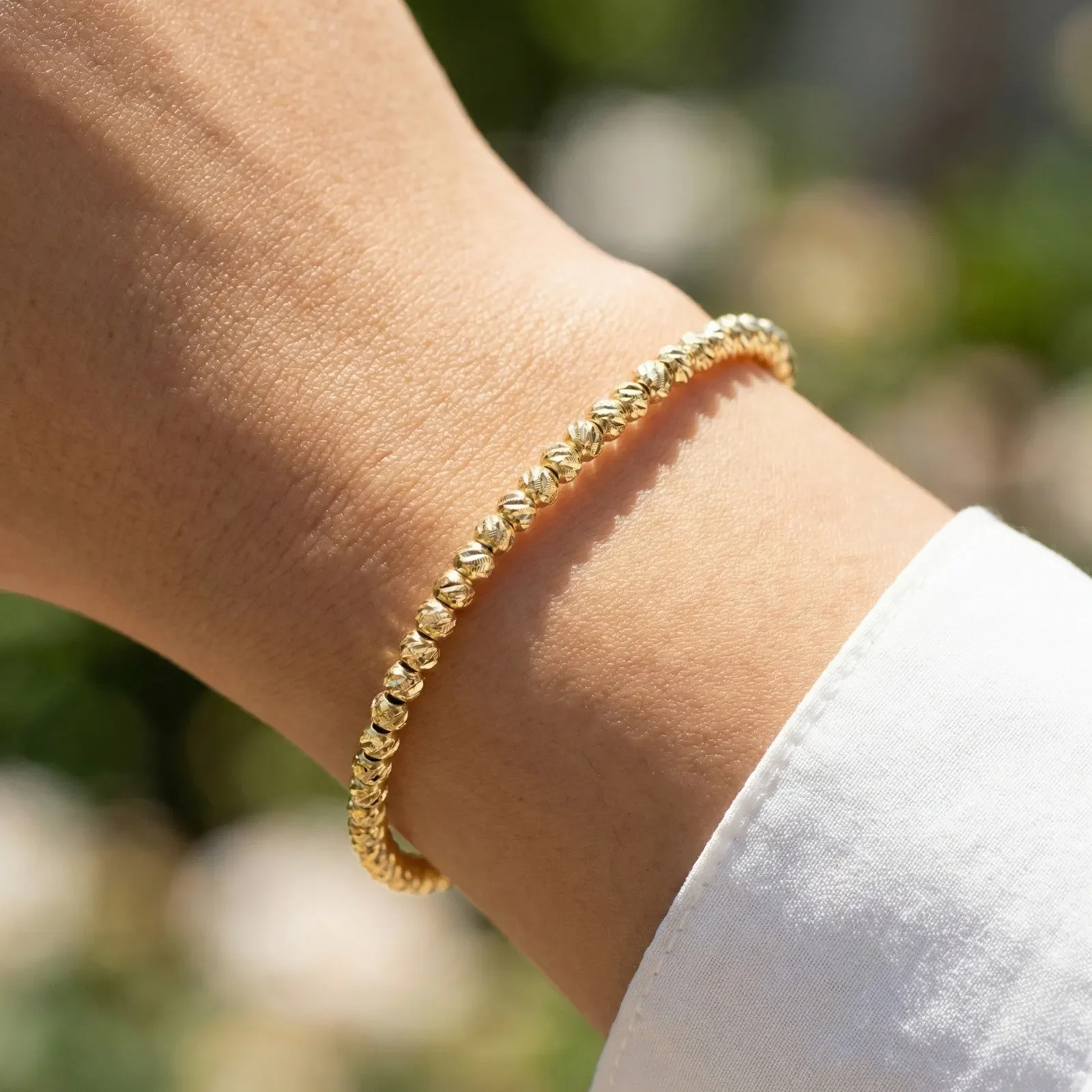 Tri-color Beads Bracelet for Women, Stackable Elastic Stretch Ball Chain, Chic Sparkly Minimalist Daily Wear