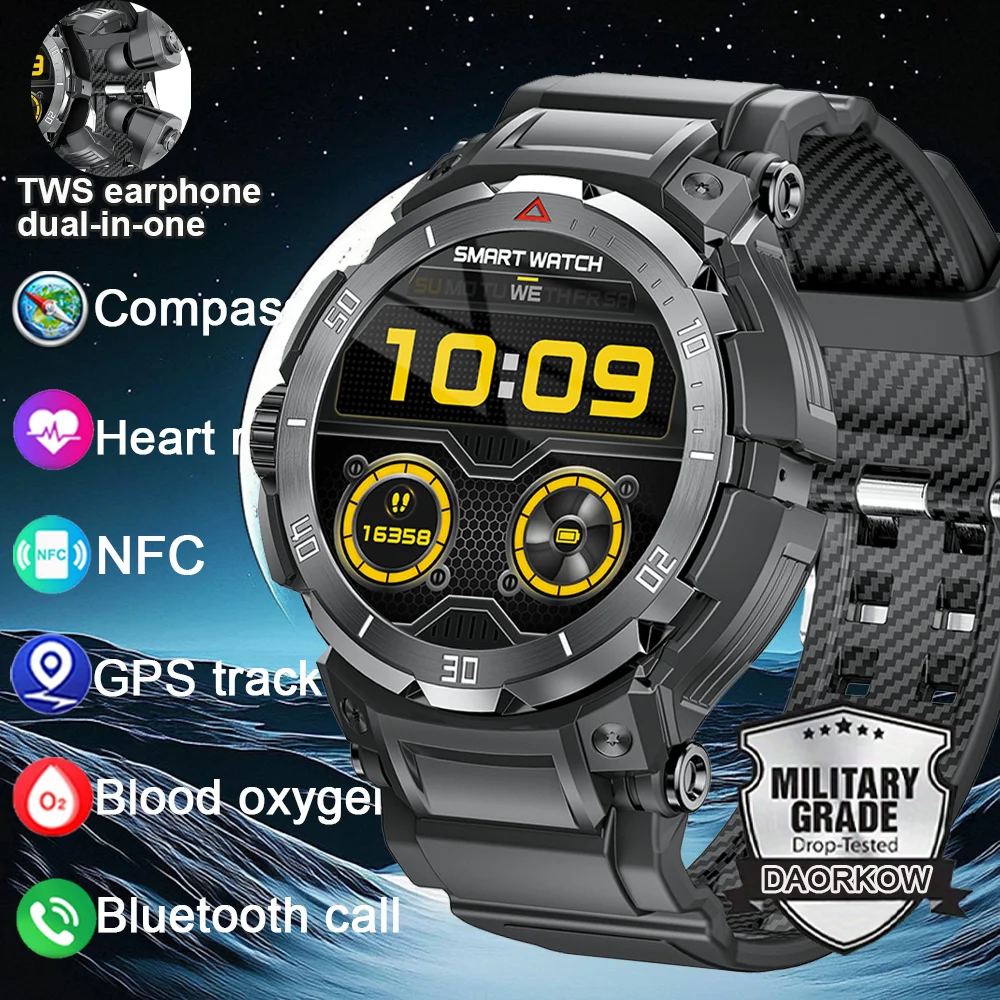 

2025 Smart watch TWS earphone Bual-in-one wireless Bluetooth dual earphone call health monitor sports music earphone smart watch