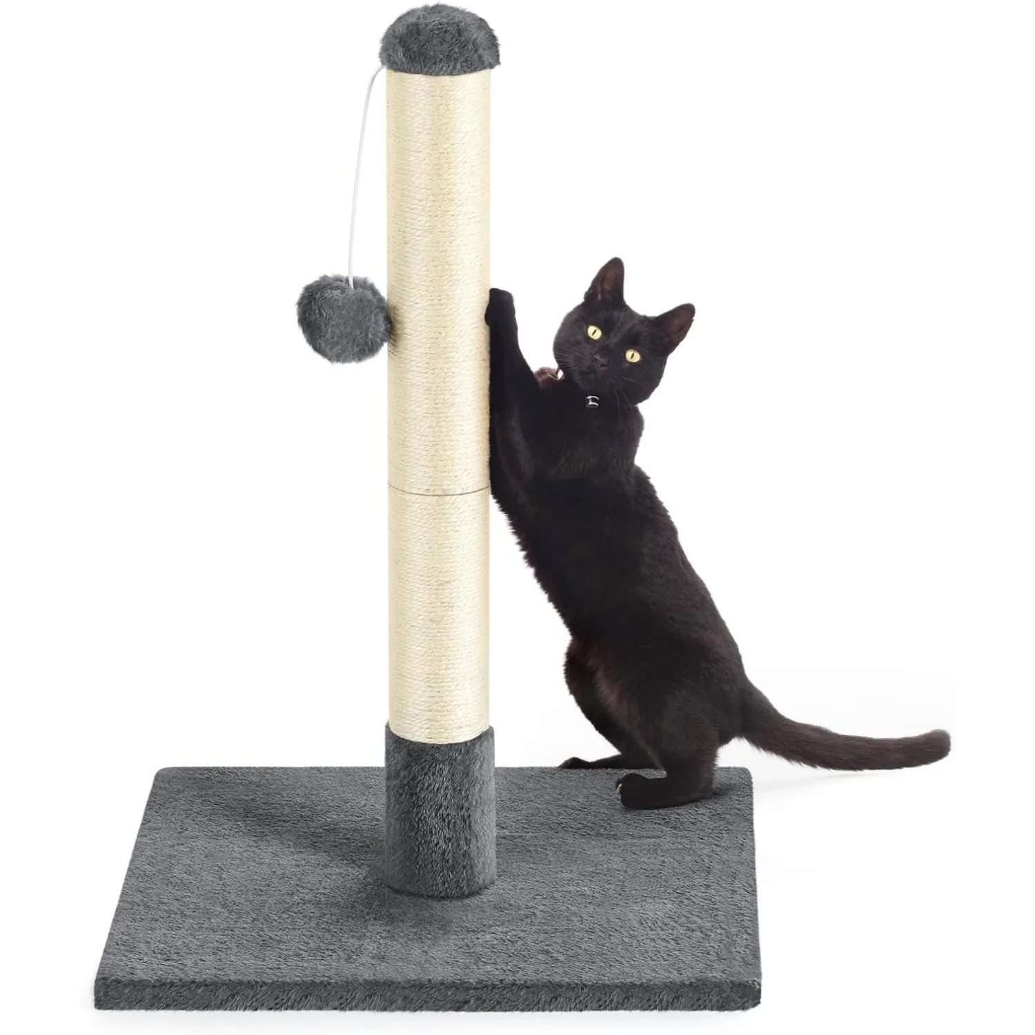 

60cm Cat Scratching Tree w/ Soft Plush Ball & Stable Platform, Natural Hemp Rope Reinforced - Dark Gray