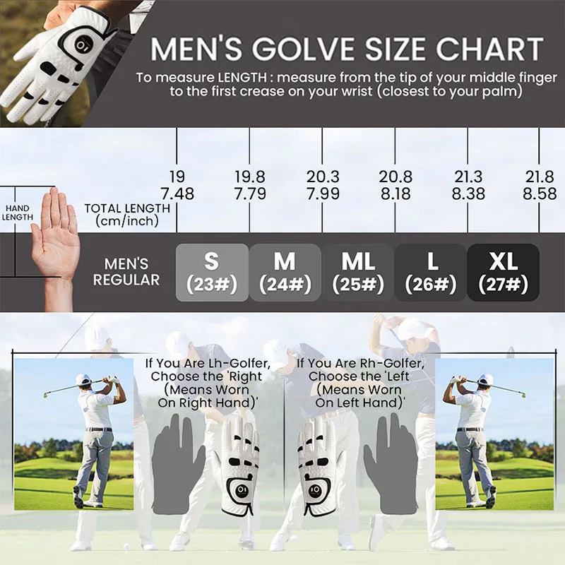 Men's Golf Glove Left Hand Right with Ball Marker Value 2 Pack, Weathersof Grip Soft All Weather Comfortable Fit