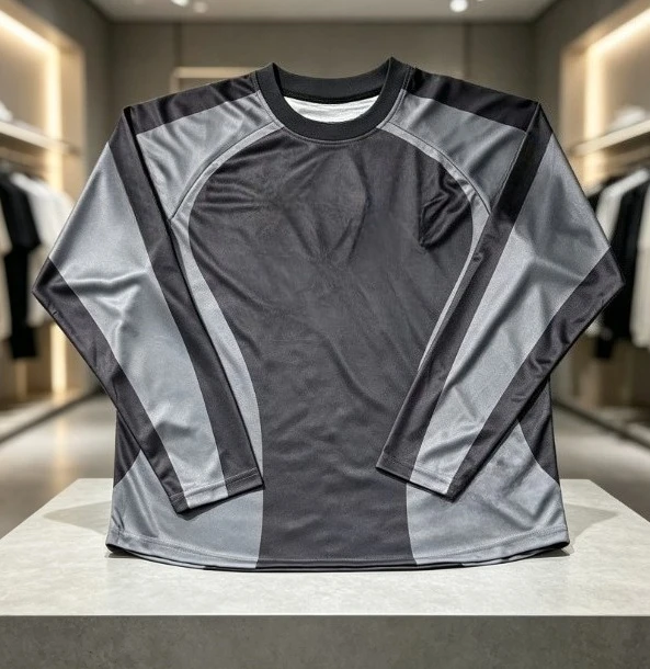 Embroidered letter color-block sports jersey for men women, loose casual long-sleeve T-shirt breathable comfort top.