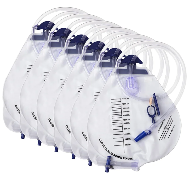 

【24 часа распродажа】Катетерные пакеты 2000 мл-6 шт. Мешки для дренажа мочи в индивидуальной упаковке с дренажной трубкой, антирефлюксная камера