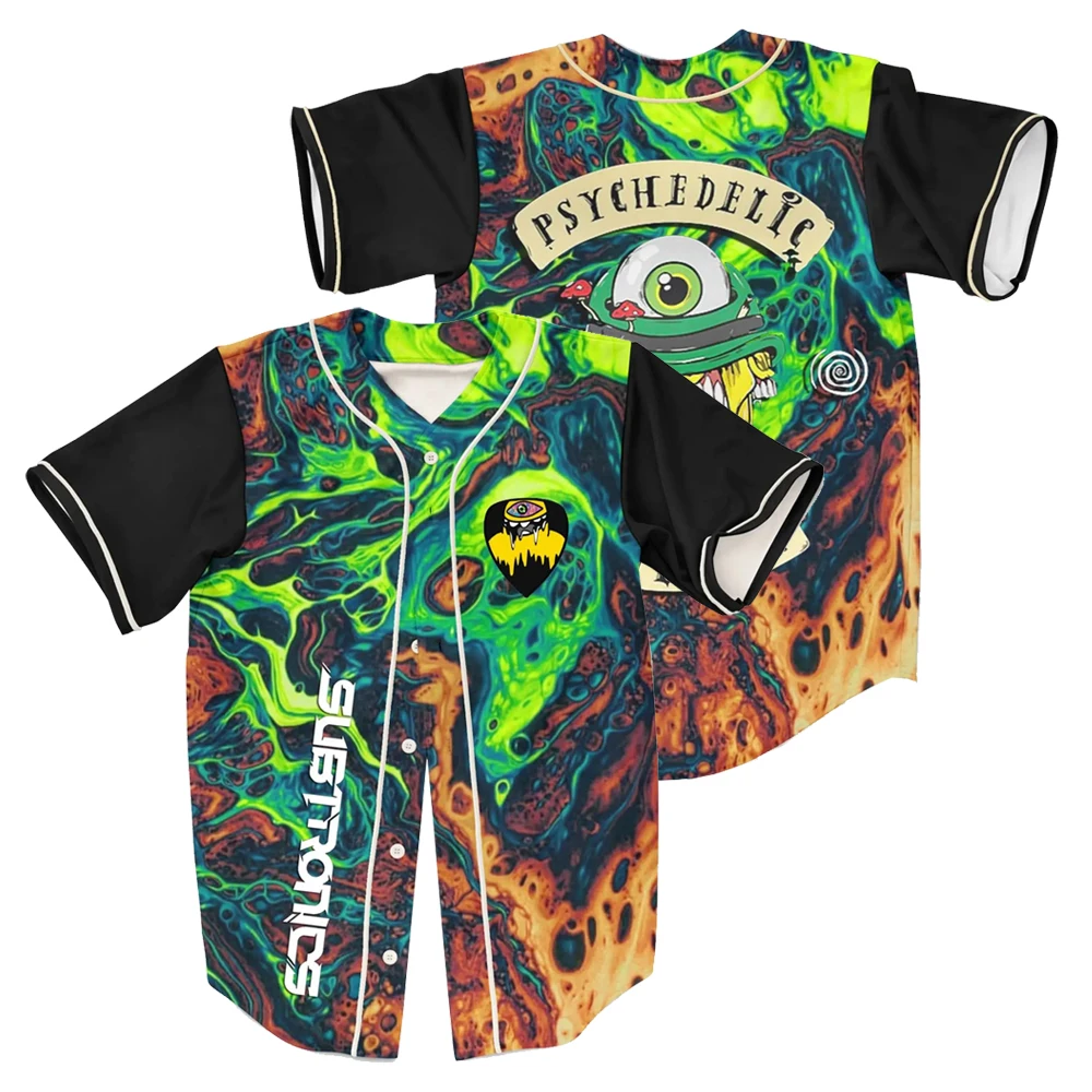 Subtronics Liquid Acid Trippy Psychedelic Division Rave Baseball Jersey V-Neck Short Sleeve Streetwear Women Men Fashion Shirt