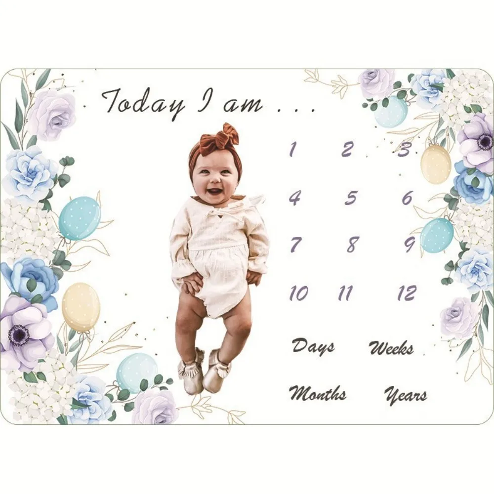 VIKAMA Children's Illustration Print, Baby Milestone Blanket, Newborn Full-Month Photography Background Blanket, Home Nap Blanke view 4