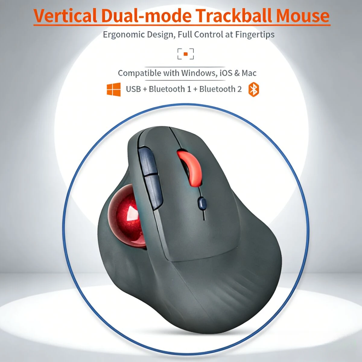 Vertical Trackball Silent Mouse Bluetooth Wireless Dual-Mode Rechargeable Ergonomic Rollerball Mice For Laptop PC Home Office