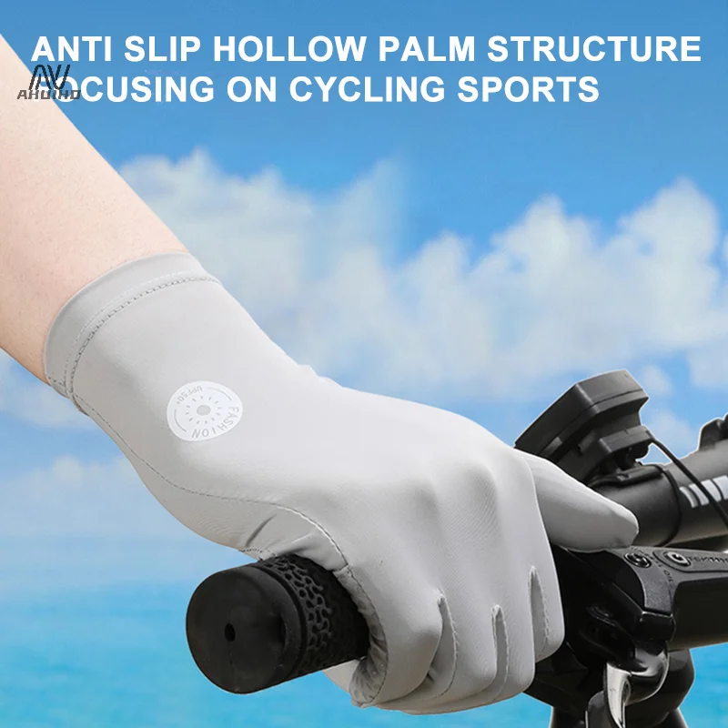 

Sunscreen Gloves Female Summer Anti-Ultraviolet Hollow Palm Breathable Open Finger Touch Screen Ice Silk Gloves