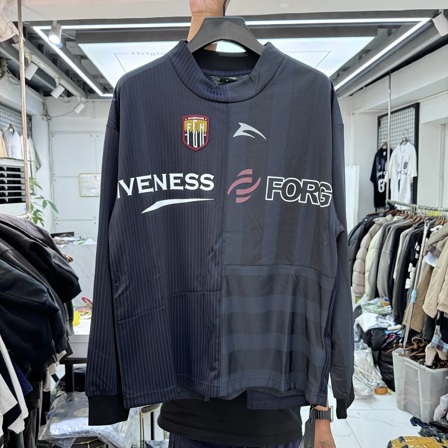 American Paris Style Oversize Football T-Shirt Long Sleeve Loose Casual round Neck Polyester Fiber Unisex Teenage Breathable