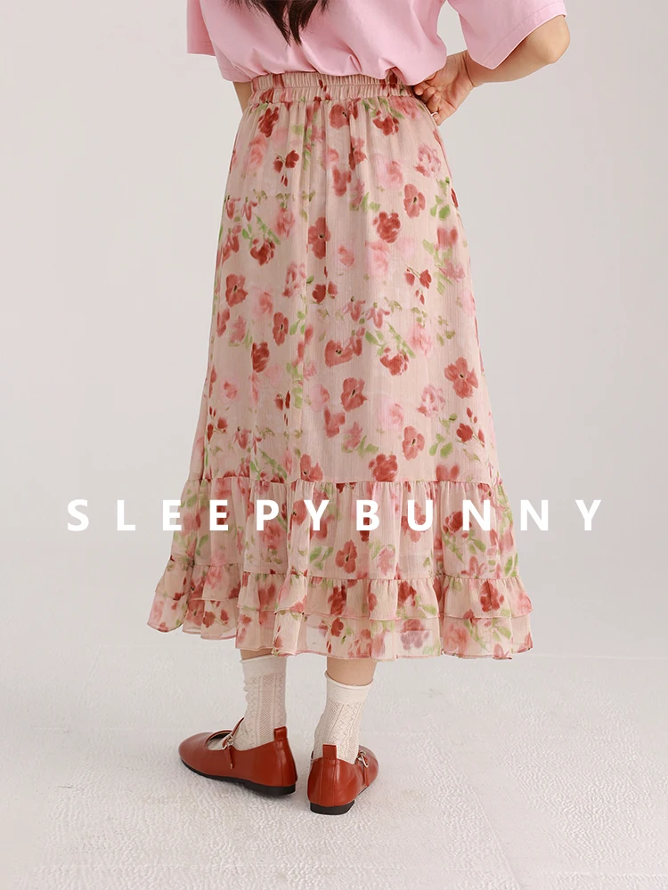 

Floral Chiffon Maxi Skirt Women High Waist A-Line Ruffle Skirt Summer Sweet Loose Fit Layered Skirt Vacation Daily Casual Look