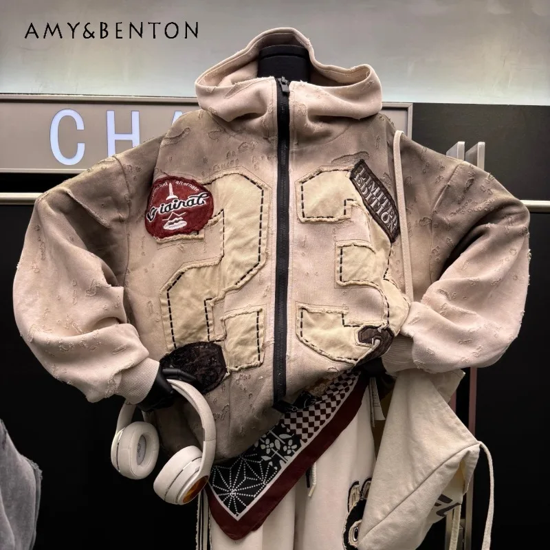 

2025 Winter New Heavy Embroidery Letter Fleece Hooded Sweatshirt Top For Women's Loose Casual Jacket Long-sleeves Zipper Hoodies