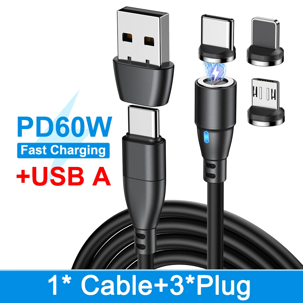 AUFU Magnetisches USB-Typ-C-Kabel für iPhone Xiaomi MacBook PD 60 W Schnellladung Micro-USB Typ-C-Magnet-Ladekabel Datenkabel
