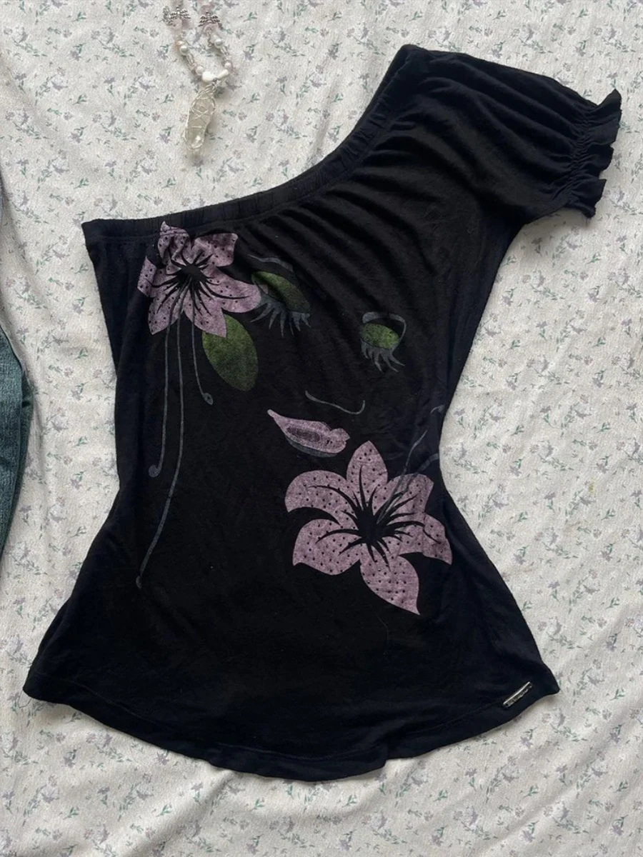 

BaoYao Girl Original Bla Высококачественная женская футболка с колючками в американском стиле ретро с модным хлопковым топом ort Sve Top