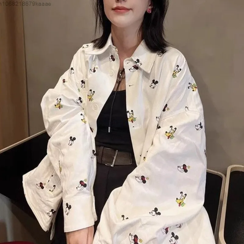 

Disney Cartoon Mickey Print Long Sleeved Shirt For Women Korean Version New Fashion Shirt Coat Spring Casual Versatile Loose Top