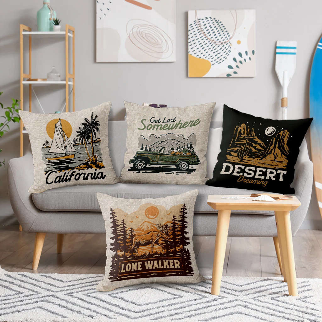 Nature Camping Free Living Pillow Cover Nordic Home Decor, American Retro Cushion Cover, Mountain Rider Pillowcase, 45x45, 40x40