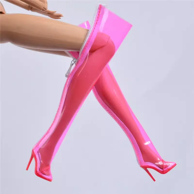 Handmade 1/6 Female Doll Fashionable Transparent Boots High Heels Shoes Model fit Silkstone BJD Toy DIY