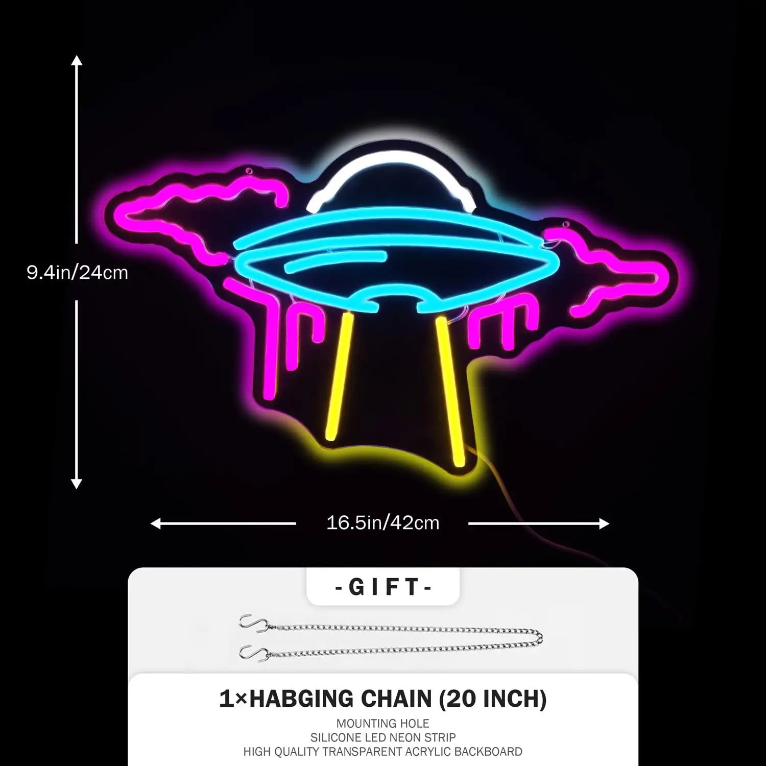 UFO Alien Spaceship Neon Sign USB Dimmable LED Light for Kids Bedroom Game Room Space Theme Wall Art Decorations Special Gifts