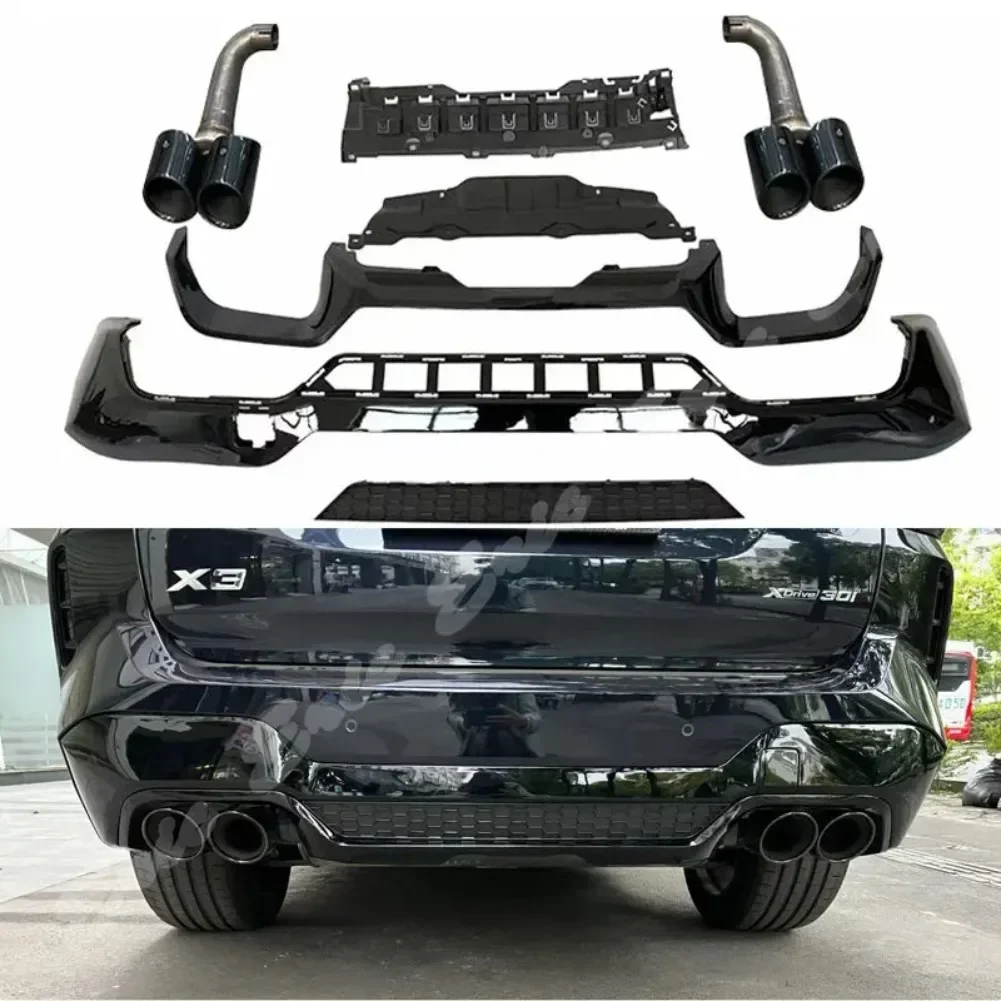 Hinten Stoßstange Zurück Diffusor Spoiler Für BMW X3 30i G01 G08 LCI 2022 + Upgrade X4M Stil Vier Outlet Diffusor Schwanz mit Auspuff Tipps