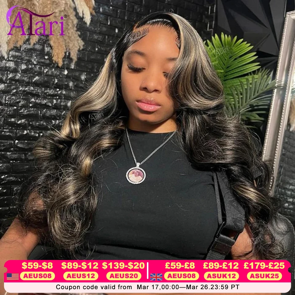 13x6 Lace Frontal Body Wave Human Hair Wigs Blonde 27 with Black Pre Plucked 13x4 Highlight Transparent Lace Front Wig for Women