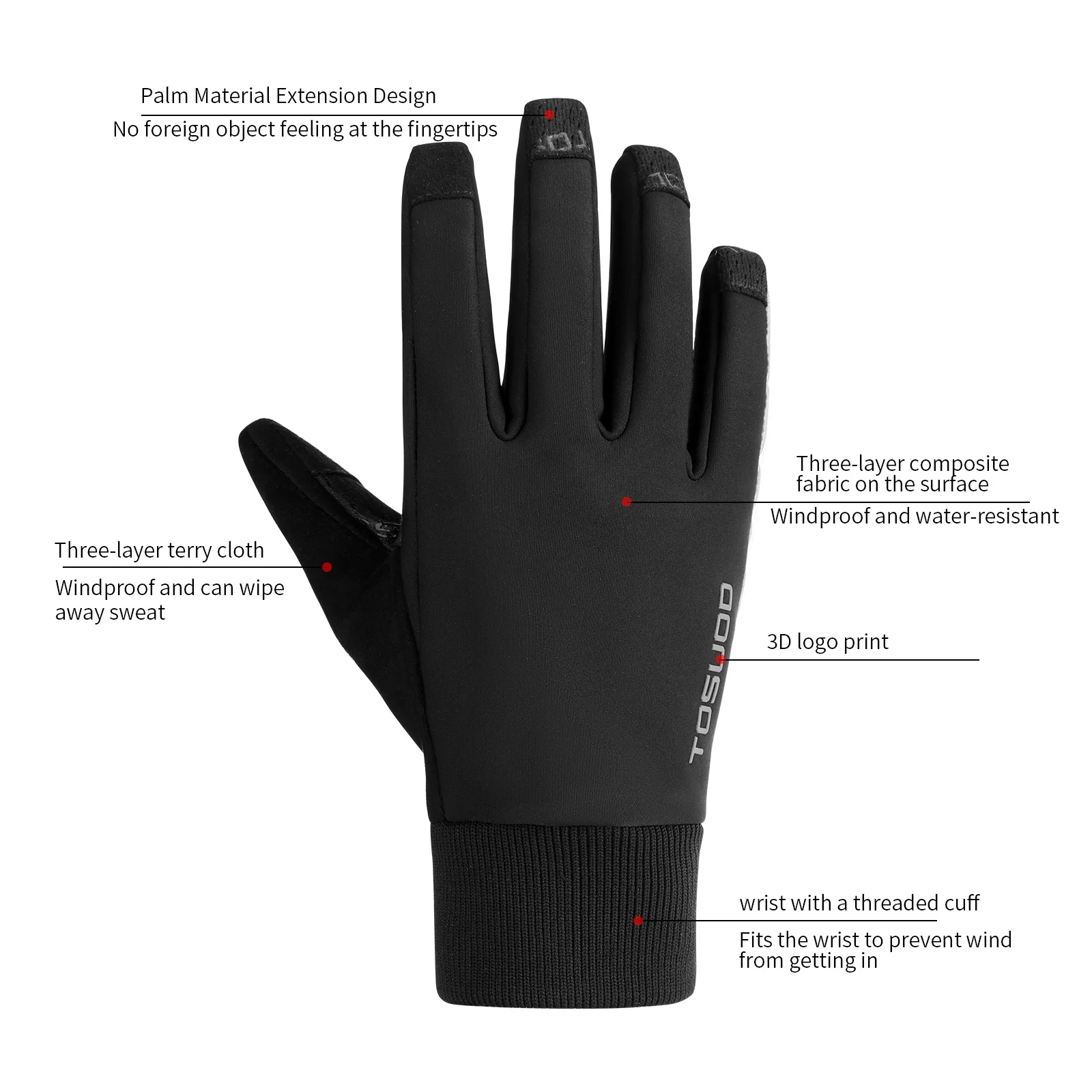 TOSUOD Winter-Fahrradhandschuhe, Touchscreen, thermisch, warm, mit vollen Fingern, rutschfest, stoßdämpfend, MTB-Mountainbike-Handschuhe, für Outdoor-Sportarten – Detail 5