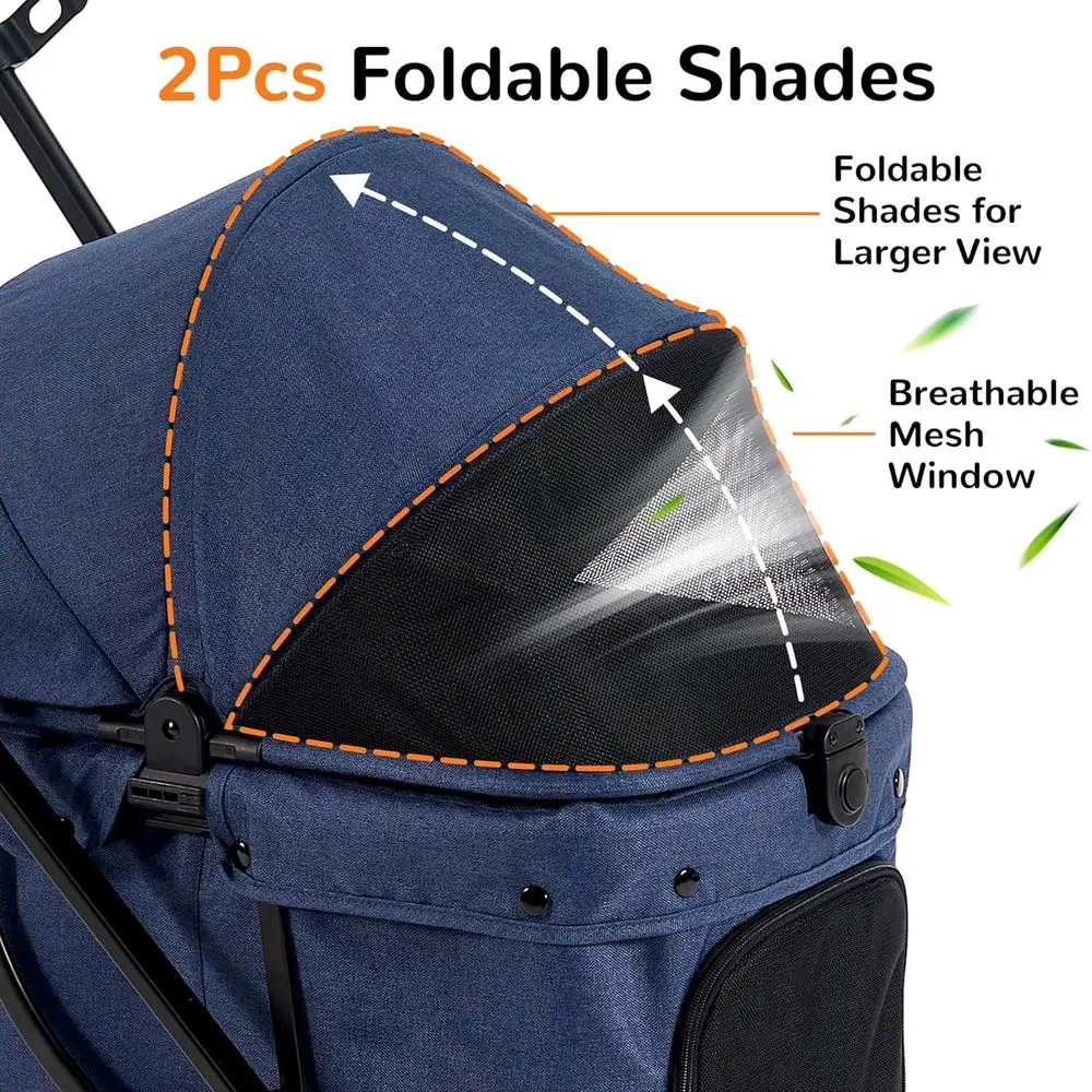 Carrinho com capa à prova de intempéries, carrinho todo-o-terreno de 4 rodas para cães e gatos com dossel ajustável, carrinhos dobráveis para cães com sto