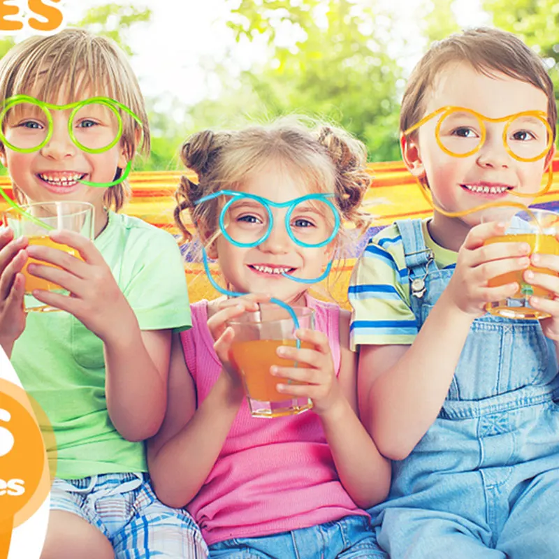 Pajitas para gafas divertidas, pajitas flexibles reutilizables, gafas con pajita de alta calidad, gafas divertidas y suaves de PVC, suministros para fiesta de cumpleaños, 8 Uds.