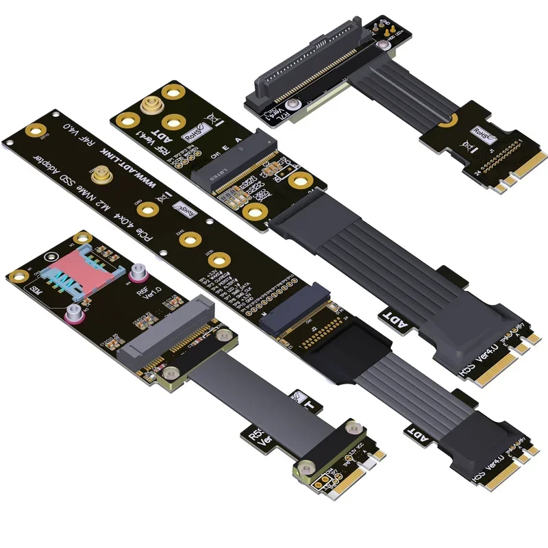 ADT M.2 Key A.E. WiFi SSD to PCI-E 3.0 4.0 Adapter Riser Card Flexible Flat Cable M.2 NVMe mPCIe U.2 SSD  Extension Cable