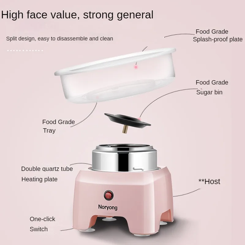 Cotton Candy Machine for Kids DIY Portable with Large Food Grade Splash-Proof Plate Efficient Heating Hard & Sugar Free