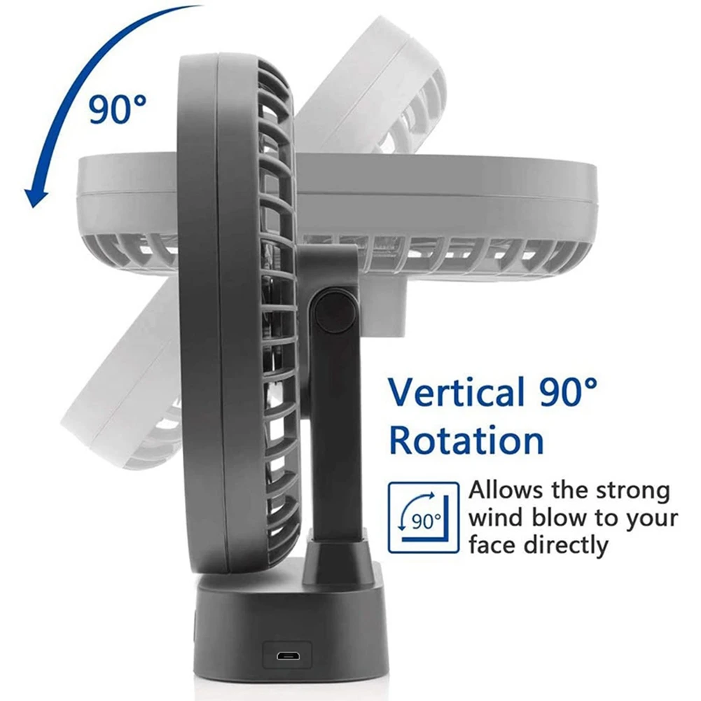 Desktop Mini Ventilador USB Recarregável com Temporizador, Dobrável, 3 Velocidade, 7 Folhas, Portátil, Silencioso, Escritório, Exterior, Camping