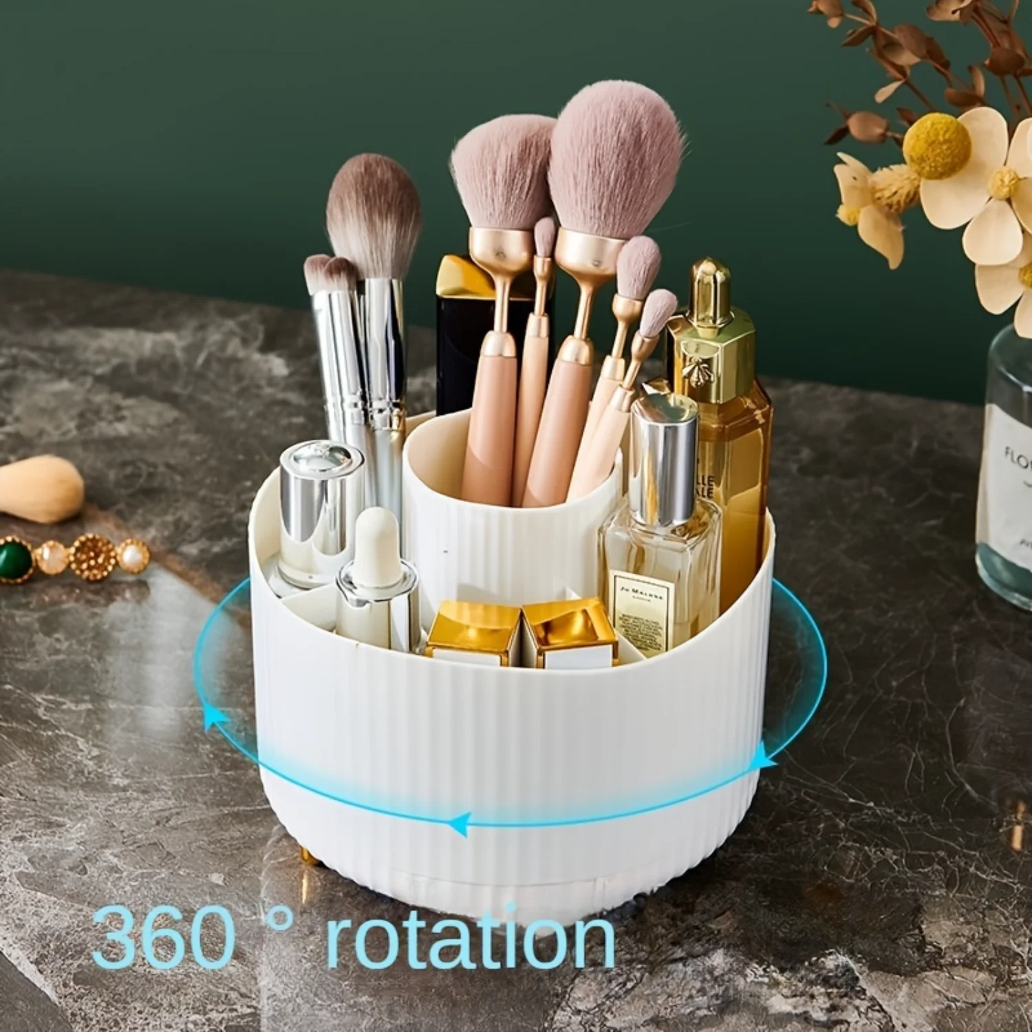 Desk Organizer Pen Holder with 5 Slots, 360 Degree Rotating Pencil Cup for Office, School, Art Supply Organizer for desks Folder