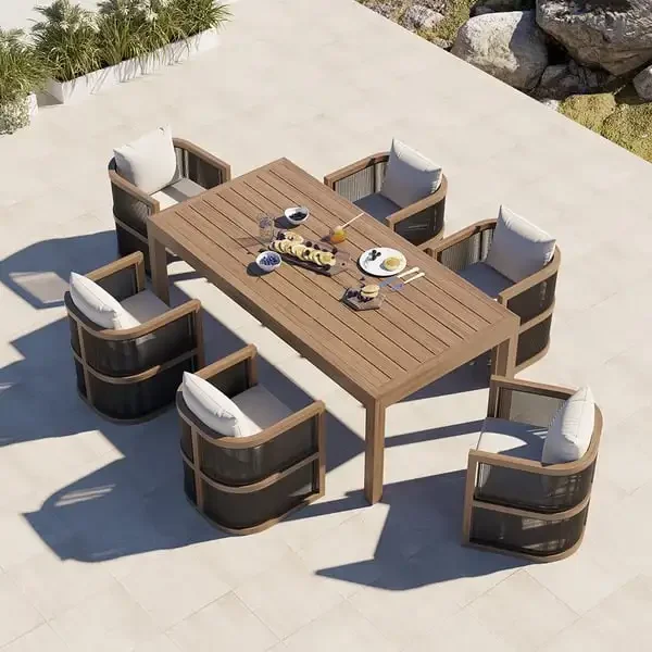 Dining Set Outdoor Luxury Modern Desk and Chair Set 8 Person Patio Square, Outdoor Table and Chairs Set