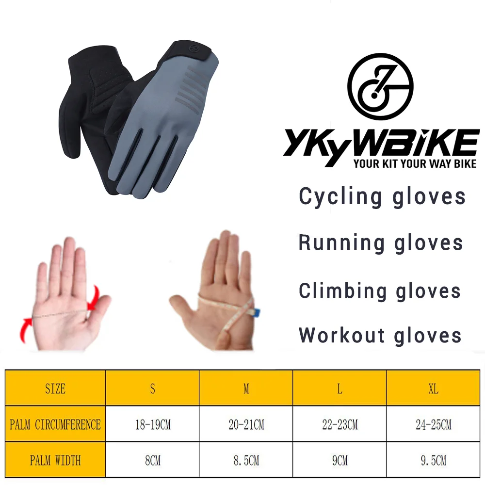YKYWBIKE Herbst-Winter Vollfinger-Fahrradhandschuhe, Thermofleece, winddicht, Touchscreen-fähig, XRD stoßdämpfend, MTB-Rennradhandschuhe – Detail 1