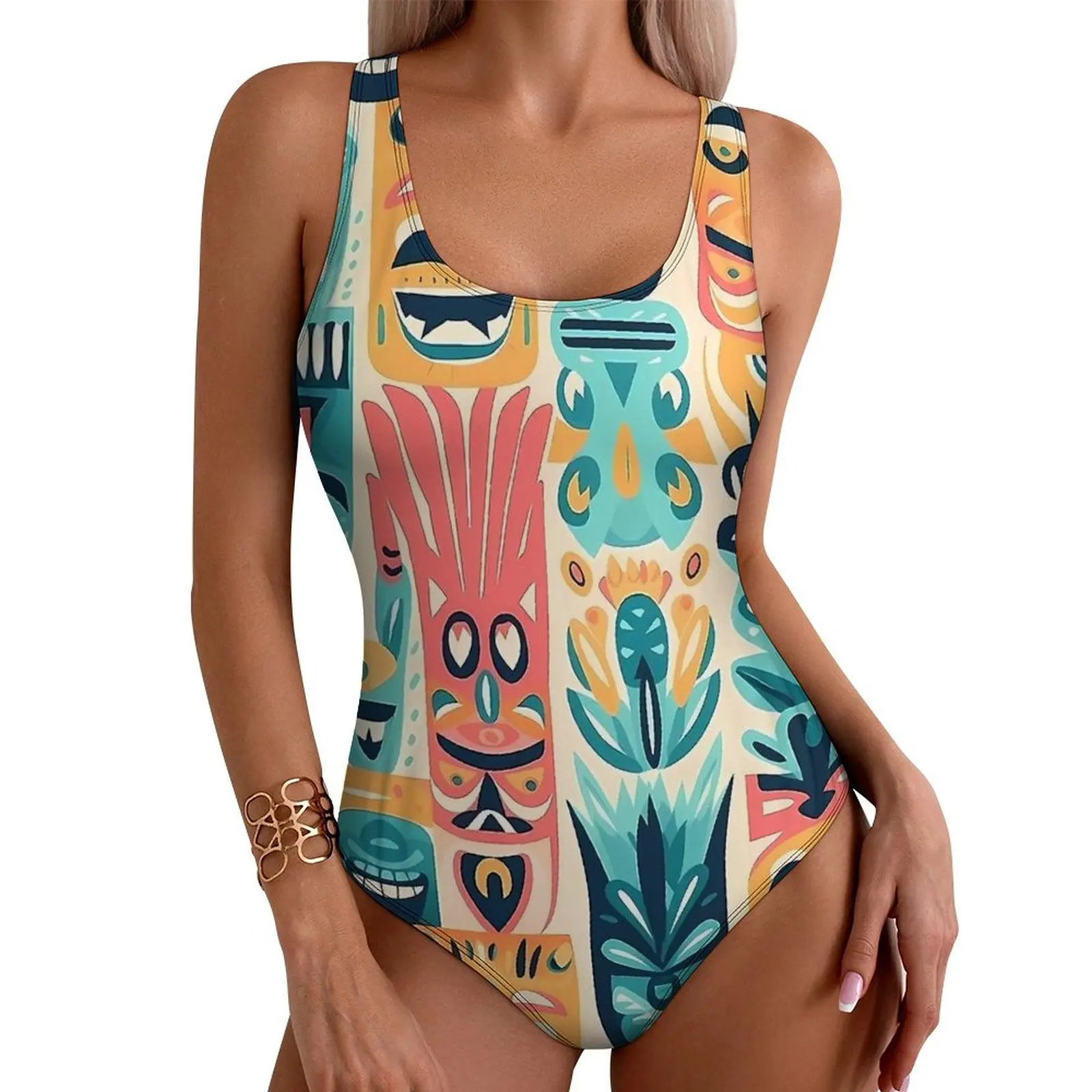 Hawaiian Swimsuit Sexy Tropical Tiki Flowers and Plants One Piece Swimwear Push Up Swimsuits Elegant Holiday Pool Monokini