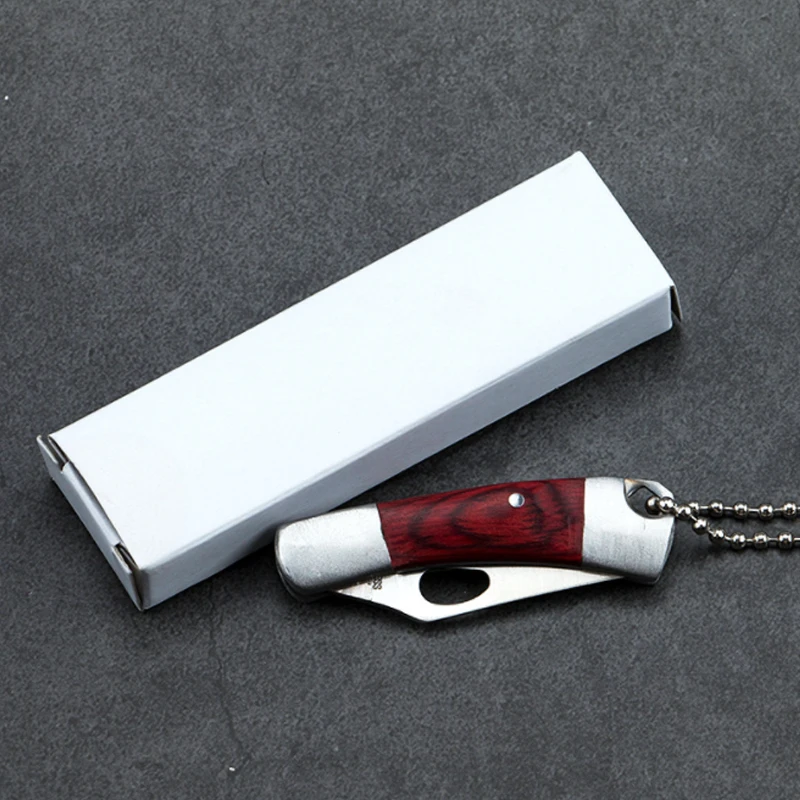 Mini EDC Knife Outdoor Barbecue Small Straight Knife Fruit Knife Portable Wooden Handle Pocket Knife Collection Knife Camping