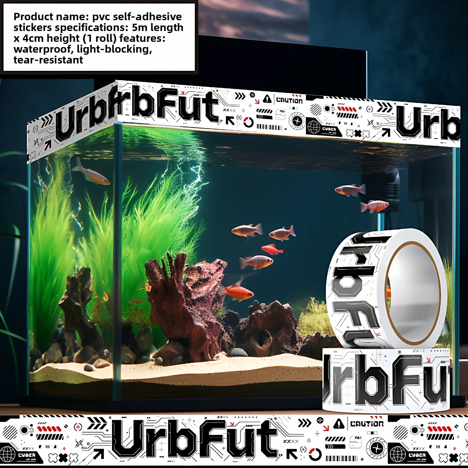 Cyberpunk Urban Style Waterproof Sticker Roll, Multi-use DIY Decal for Aquarium Fish Tank, Laptop, Wall, Scrapbook,  Home Decor