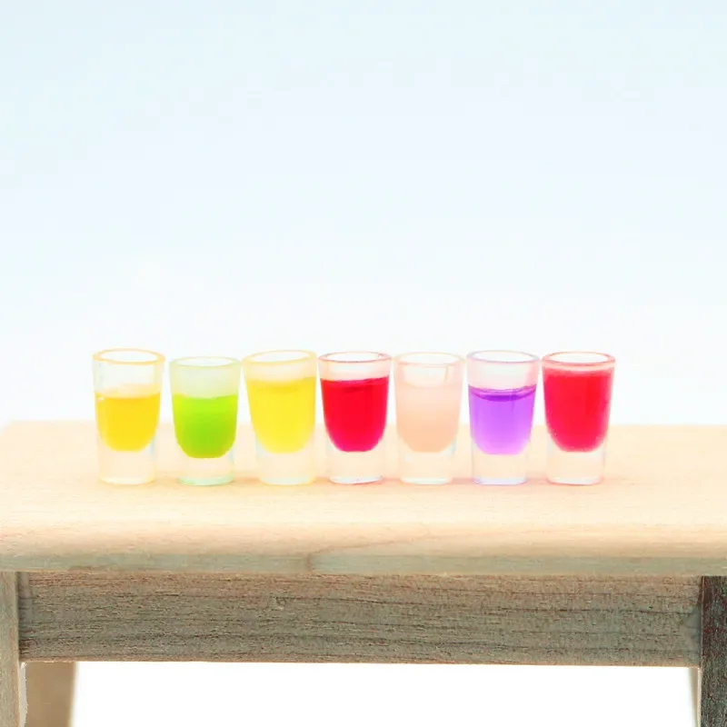 7pcs Mini Drink Juice Fruit Cups Colorful Dollhouse Miniature Scale Food shenhenimasile Model Home Decor