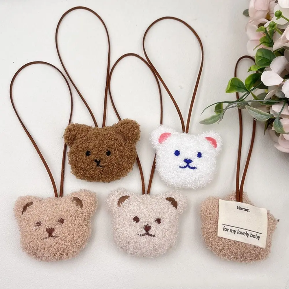 Porte-clés ours en peluche avec autocollant de nom, pendentif créatif, poupées en peluche, dessin animé, ornement de confrontation, décoration de sac