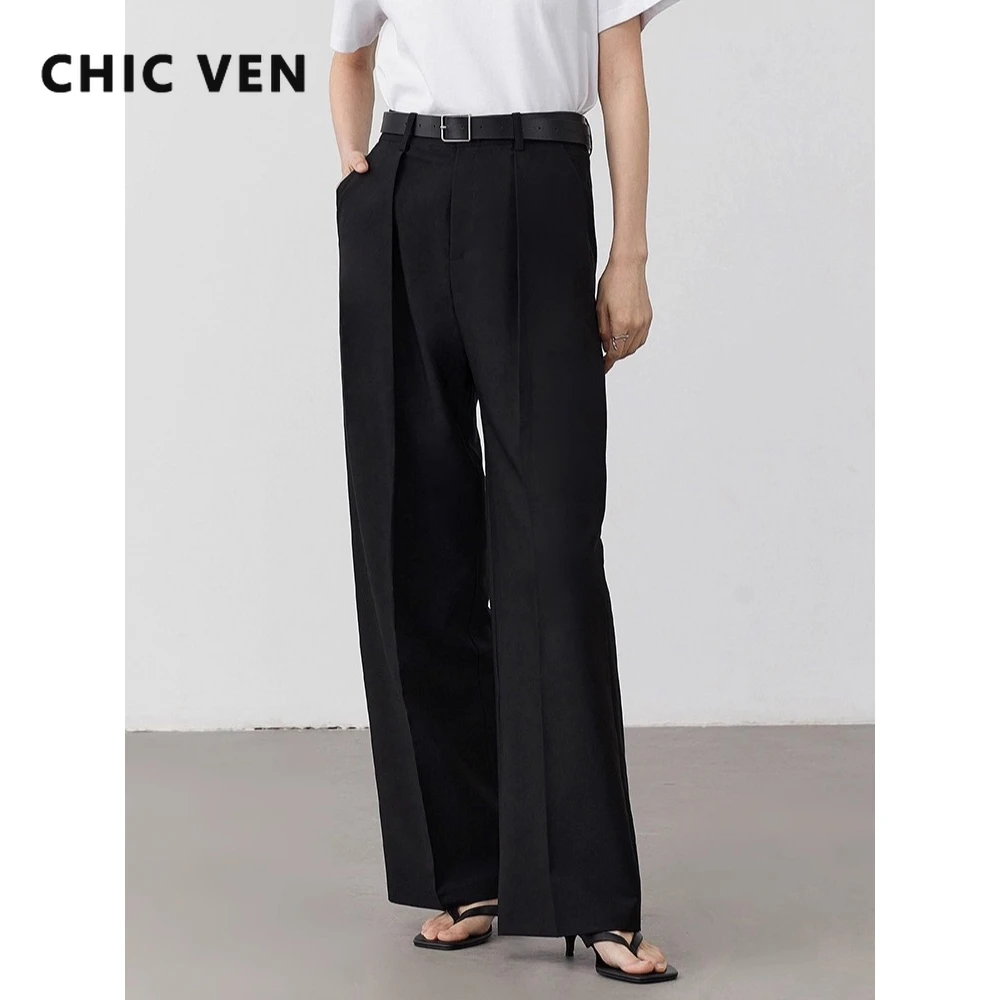 شيك فين النساء السراويل الصلبة الجديدة محبوك الصوفية عادية فضفاض عالية الخصر واسعة الساق دعوى مكتب السيدات بنطلون ربيع الخريف 2025