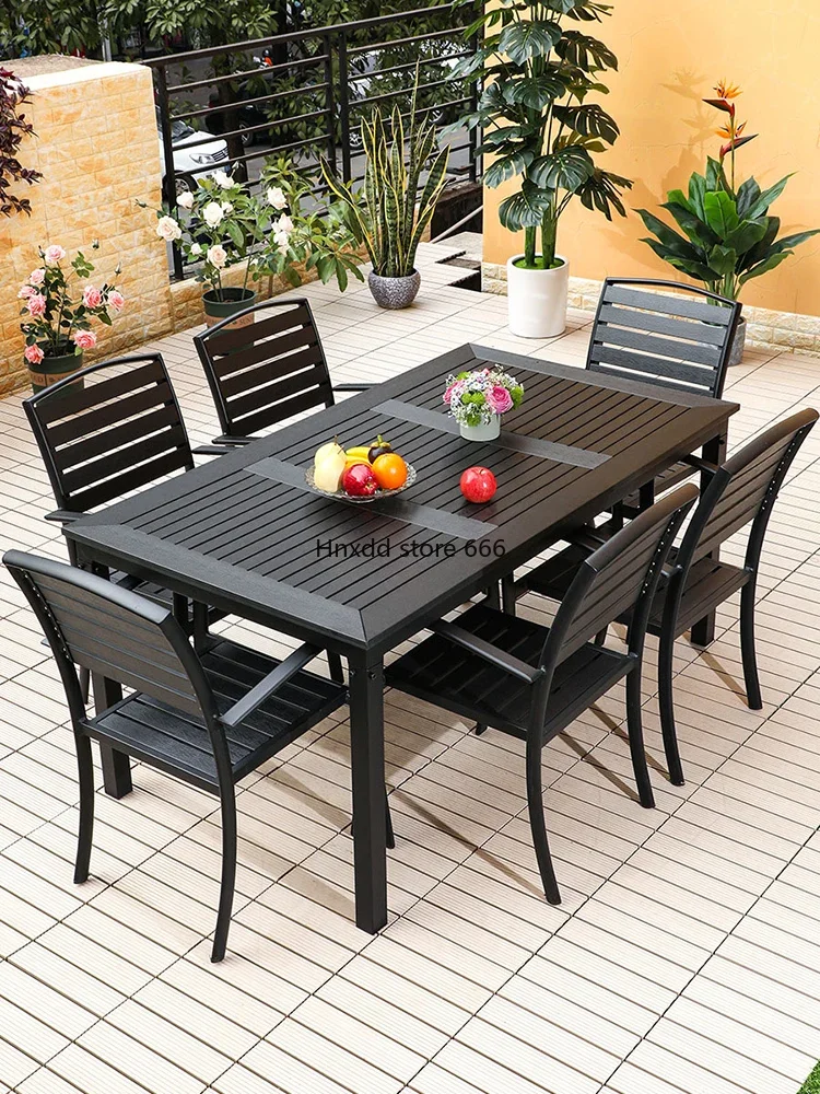 Outdoor plastic wood tables and chairs courtyard preservative wood leisure balcony cafe table and chair combination