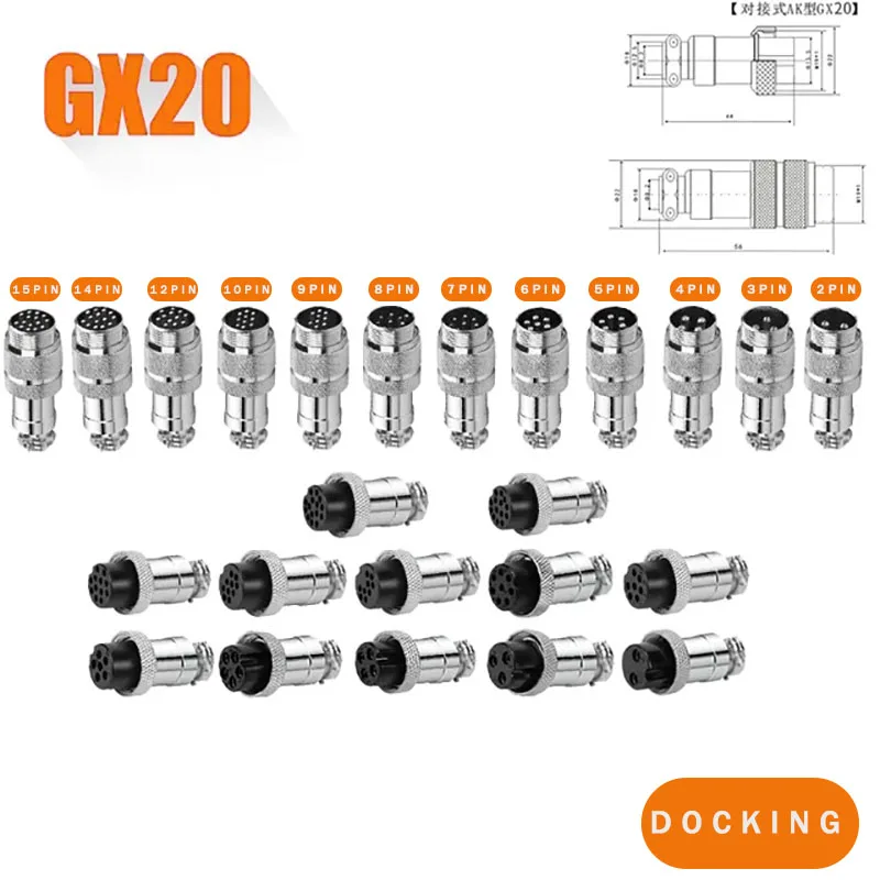 5/10Set GX12 GX16 GX20 2/3/4/5/6/7/8/9/10/12/14/15 Pin Male Female Butting Circular Docking Aviation Socket Panel Connector Plug