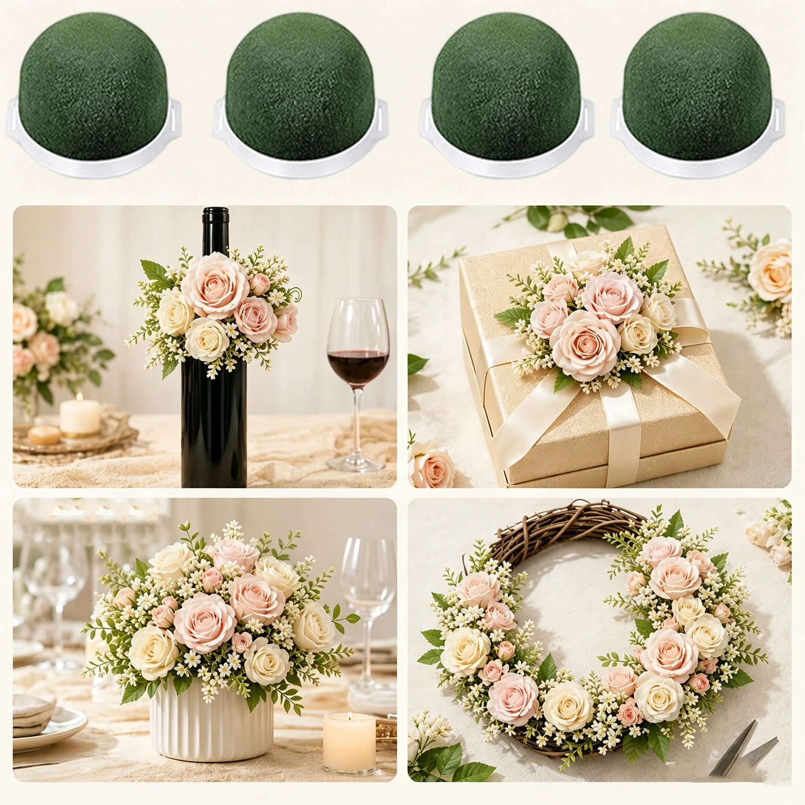 Round Floral Foam with Green Arrangement Wire Wine Bottle Flower Foam Floral Foam Blocks for Wedding Party Home DIY Decor Crafts