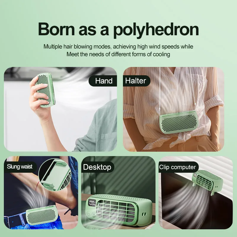 Mini hangende nekventilatoren USB oplaadbare mute draagbare opvouwbare ventilator Digitaal display Desktop Handheld kleine ventilator Outdoor reizen