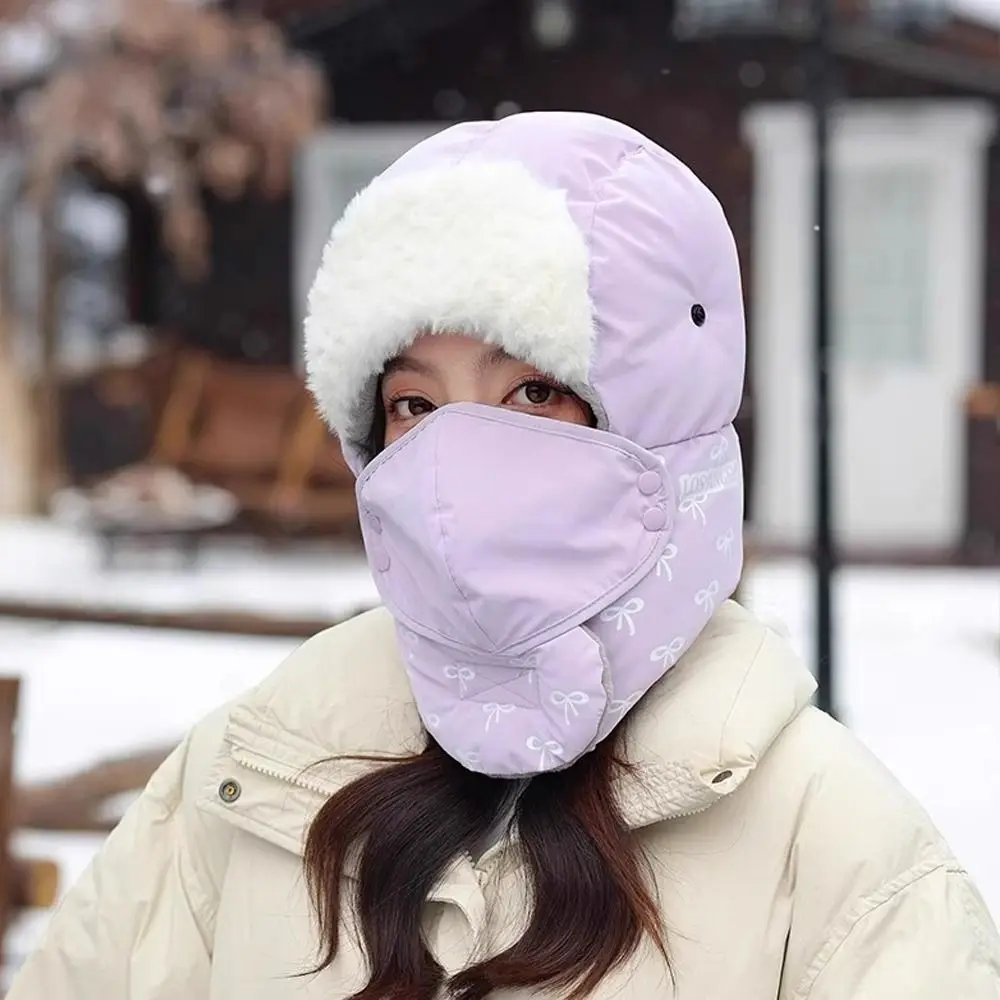 

New Bow Pattern Balaclava Hat Windproof Cold Proof Pullover Hats with Mask Warm Cycling Mask Winter