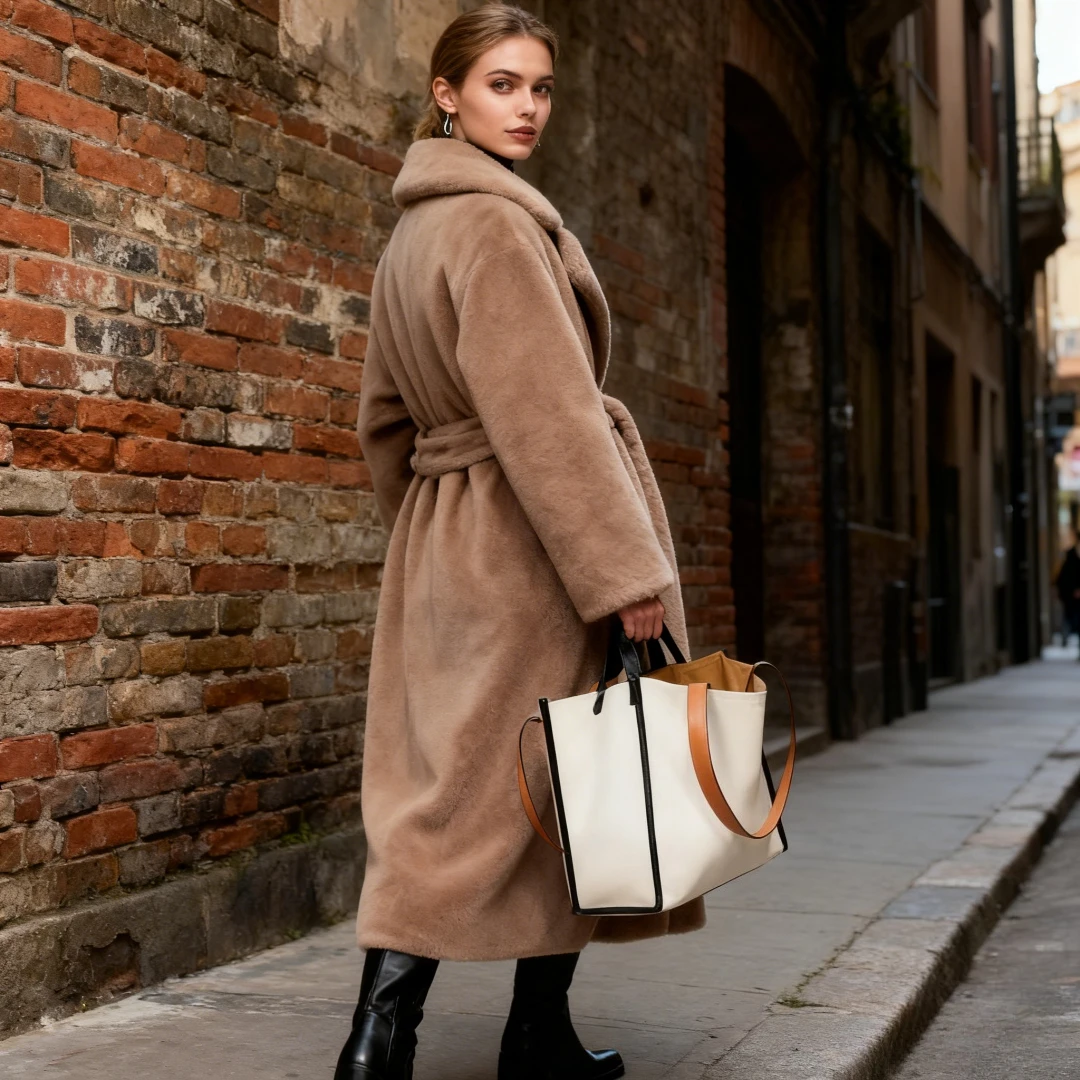 フェイクファーマキシジャケット レディース 厚ベルト付き 秋冬コート ロング丈 暖かい Y2K ラグジュアリーベルトファー ブラックパーカー ボンタージュ ファーリーアウターウェア