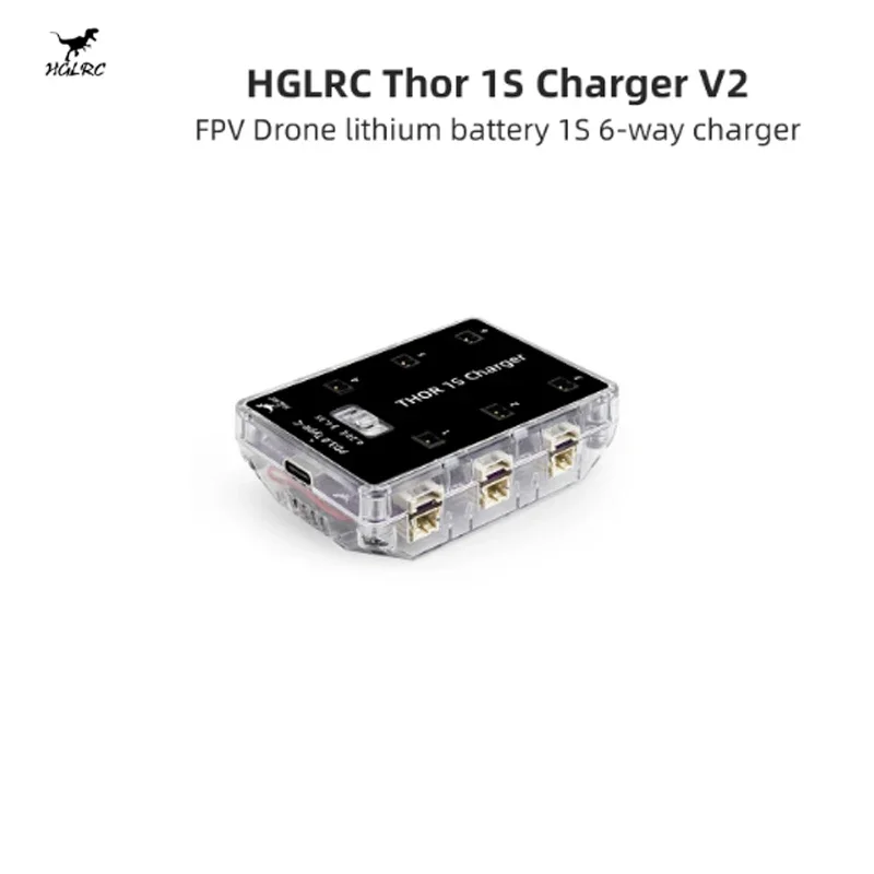 HGLRC Thor 1S Charger V2 6 Port Max 65W for PH2.0 MX2.0 A30 BT2.0 Plug 4.2V 4.35V LIHV 1S LiPo Battery